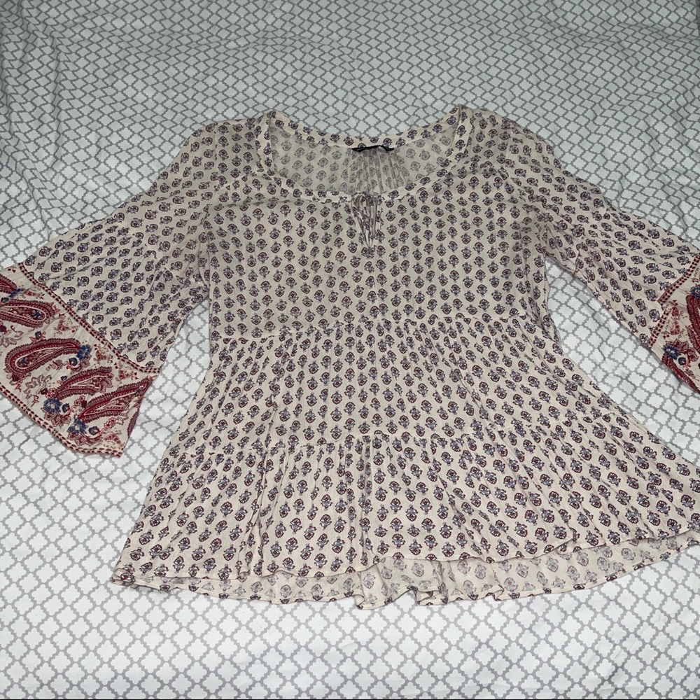 American Eagle Peplum Peasant Paisley Print Top